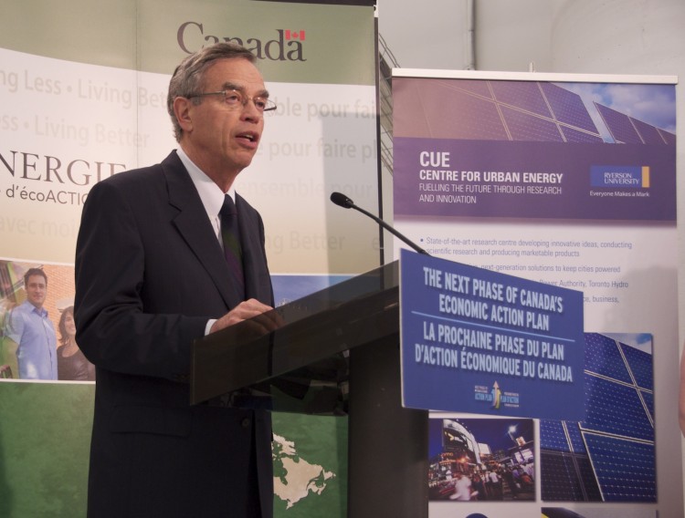 Natural Resources Minister Joe Oliver told reporters during a press conference at TorontoÃ¢ï¿½ï¿½s Ryerson University that clean energy technology is vital to Canada's future economic prosperity.  (Matthew Little/The Epoch Times)