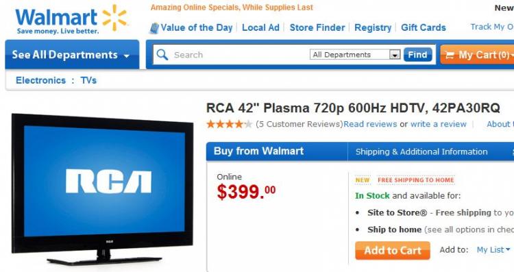 HD TVs such as these offered by Walmart.com are deeply discounted this holiday season. (Screen shot of Walmart website.)