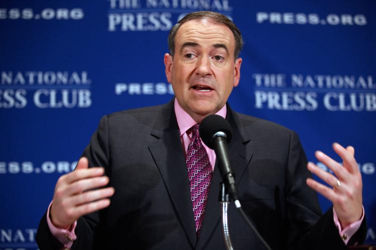 Mike Huckabee at the National Press Club in Washington in February. (Chip Somodevilla/Getty Images)