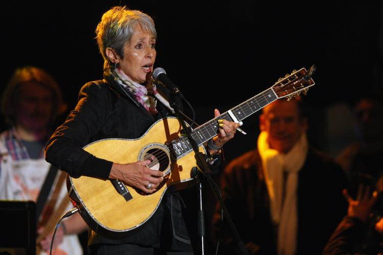 Joan Baez sustained minor injuries and is 'resting comfortably' after falling 20 feet from a treehouse, reports say.  (Sean Gallup/Getty Images)