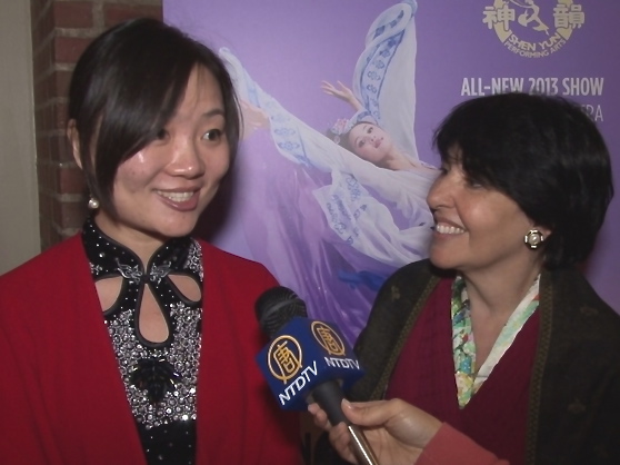 Martial arts champion Ms. Wong (L) and Ms. Rienan, promoter and TV producer, attend Shen Yun