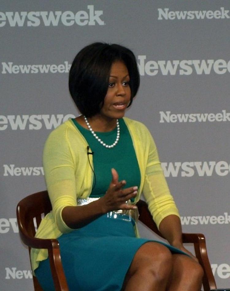 Michelle Obama speaks with Newsweek about child obesity at Newseum in Washington D.C., March 17. (Jenny Jing/Epoch Times Staff)