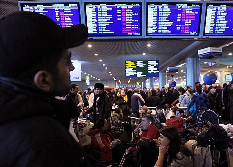 Moscow Bombing: Last December, hundreds of people were stranded at Moscow's Domodedovo airport due to bad weather. Today, a suicide bomber attacked the airport with the equivalent of 11 pounds of TNT. (Natalia Kolesnikova/AFP/Getty Images)