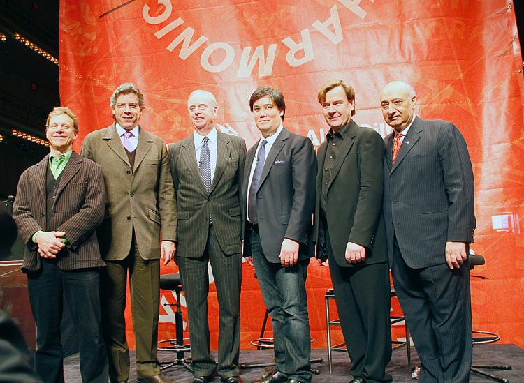 The new Music Director of the New York Philharmonic Alan Gilbert (third from right) announced the new season on Monday and his desire to promote contemporary music without undermining the classics.  (Li Xin/Epoch Times)