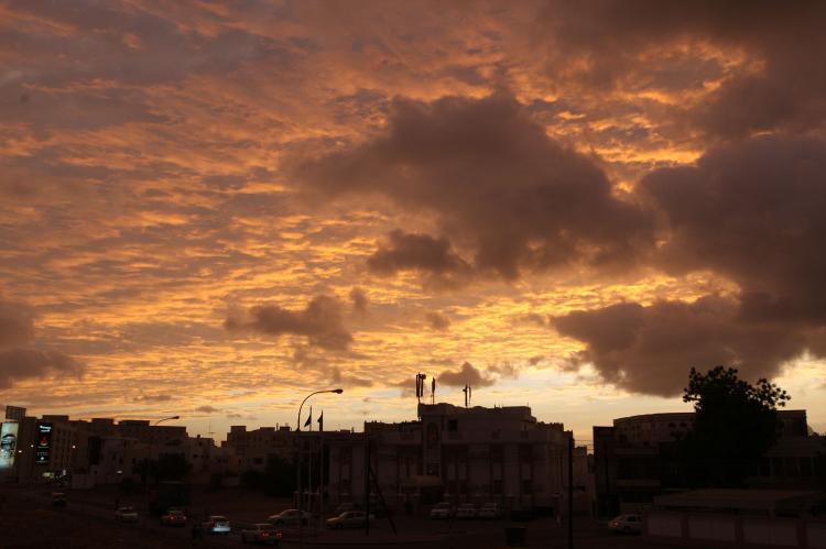 Picture taken on June 03, 2010, shows a cloudy sunset over the Omani capital Muscat, as cyclone Phet approached the Gulf sultanate pushing up from the Arabian Sea. Phet hit Oman's coast as a category 3 storm with strong winds and heavy rain. Phet moving (Mohammed Mahjoub/AFP/Getty Images)