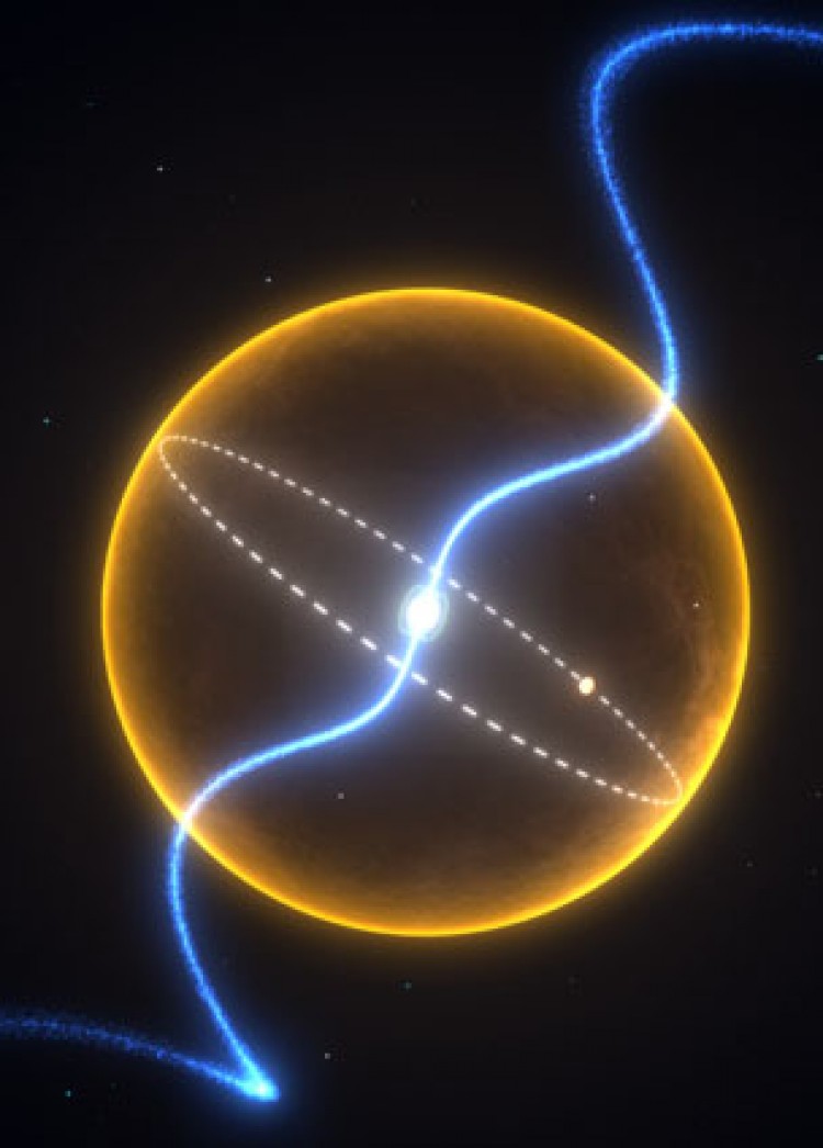 PULSAR'S BEST FRIEND: Artist's conception of the binary system, showing the diamond companion orbiting its star - millisecond pulsar, PSR J1719-1438. (Swinburne Astronomy Productions)