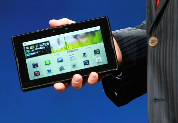 RIM President Mike Lazaridis announces the new BlackBerry PlayBook as he delivers a keynote address at the BlackberryDevCon 2010 on Sep. 27 in San Francisco, Calif. (Justin Sullivan/Getty Images)