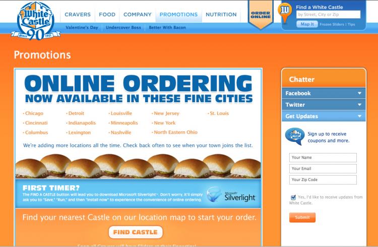 White Castle recently announced it is allowing online ordering for all their locations. (www.whitecastle.com)