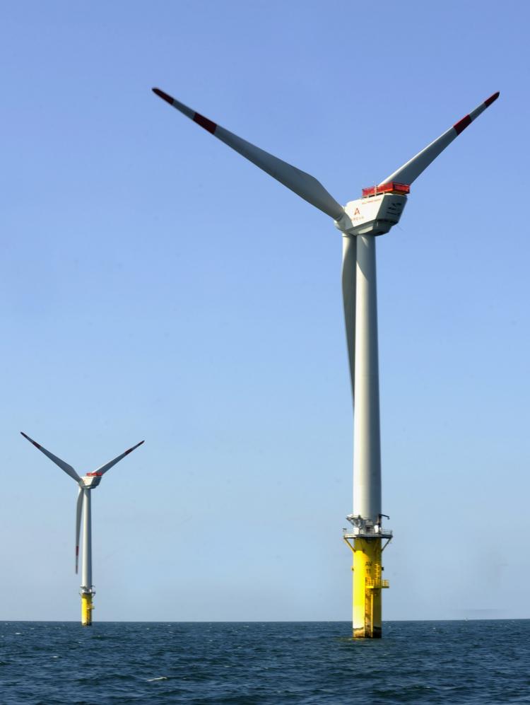 Cape Cod Wind Farm: The offshore wind power farm 'Alpha Ventus' is pictured off the northern German Island of Borkum on April 23. A similar wind farm will grace Cape Cod in the Nantucket Sound of Massachusetts starting in 2013. (David Hecker/AFP/Getty Images )