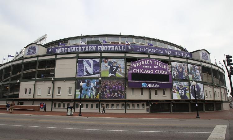 The Wrigley Field football game this weekend between Northwestern and Illinois will have only a single end zone. Pictured above, a general view of the exterior of Wrigley Field in Chicago. (Jonathan Daniel/Getty Images)