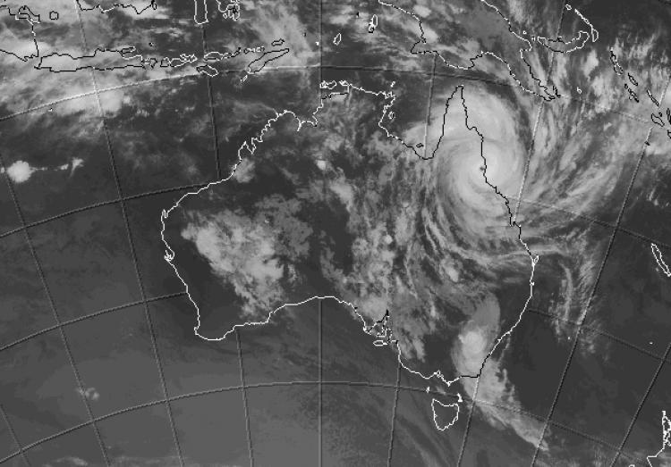 Australia cyclone: Category 5 Cyclone Yasi arrives on the Queensland coast. (Courtesy of BOM)