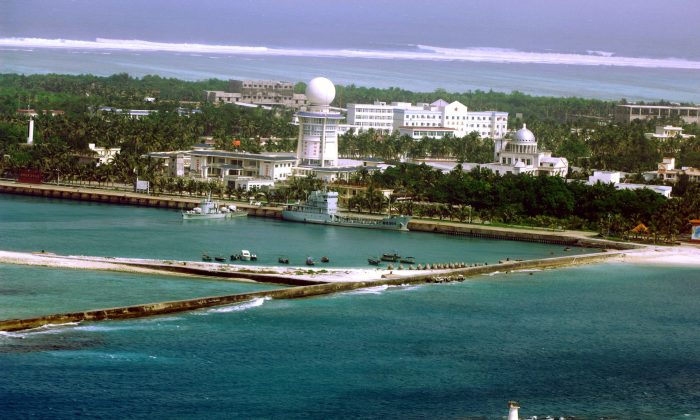 An aerial view of the city of Sansha on an island in the disputed Paracel chain, which China now considers part of Hainan Province, on July 27, 2012. (STR/AFP/Getty Images)