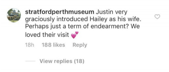 Screenshot of Stratford Perth Museum’s Instagram comment that was later deleted.