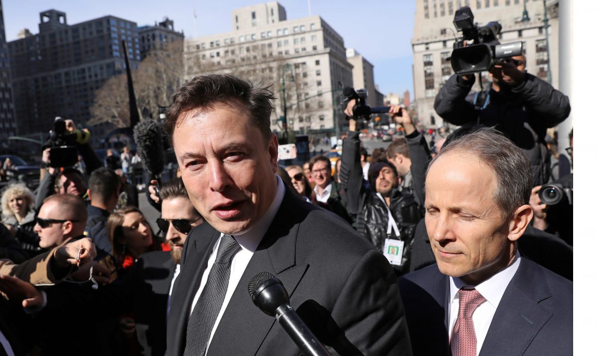 Tesla CEO Elon Musk leaves Manhattan federal court after a hearing on his fraud settlement with the SEC in New York