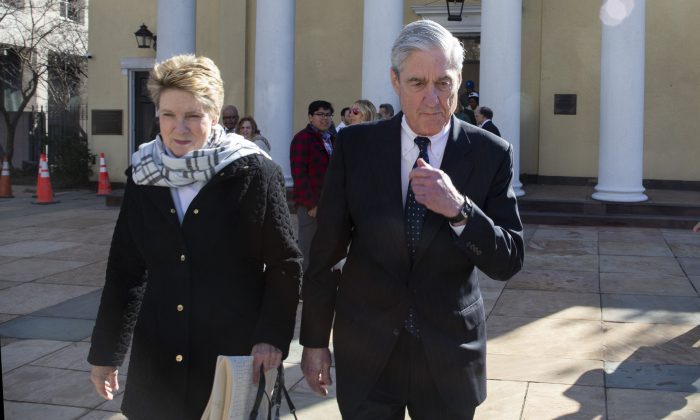 Special counsel Robert Mueller walks with his wife Ann Mueller in Washington  on March 24, 2019. (Tasos Katopodis/Getty Images)