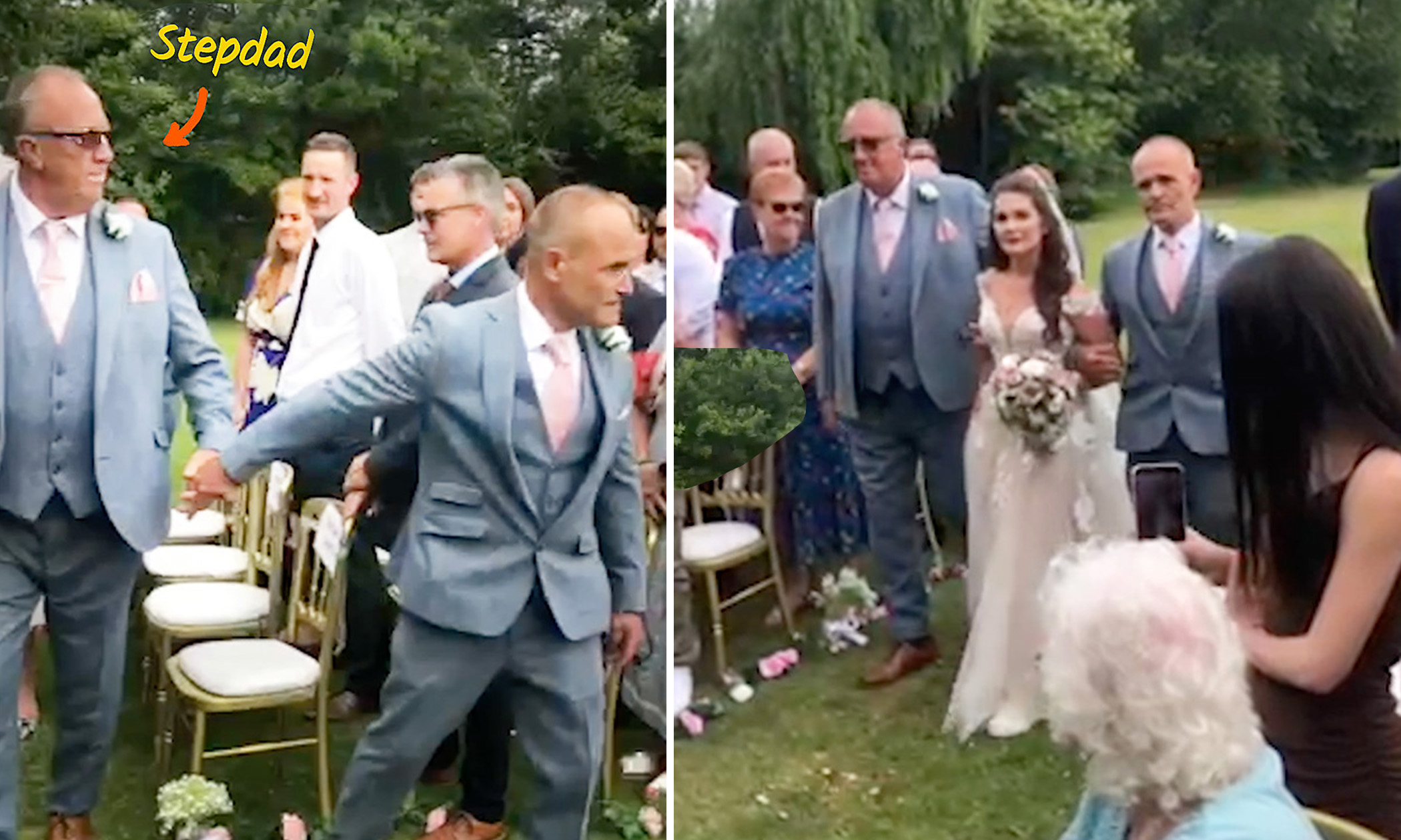 VIDEO: Stepdad Surprised When Bride’s Dad Grabs Him so They Can Both Walk Her Down the Aisle