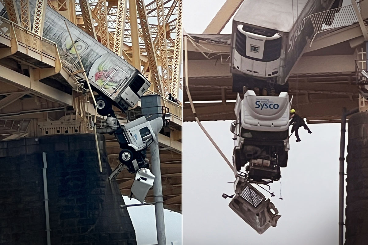 Semi-Truck Driver Teeters on Bridge 70 Feet Over Ohio River—Then Heroic Firefighter Does This: