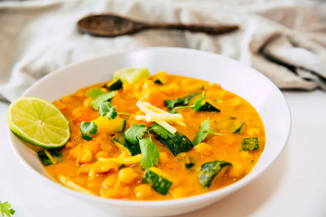 Vegetarian Chickpea, Coconut, and Herb Anti-Inflammatory Yellow Curry in Under 30 Minutes