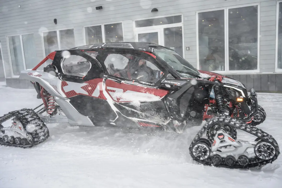 An SSV tracked buggy, a new vehicle designed to attract tourists, drives down a street in Ilulissat, Greenland, on March 19, 2026. (Photo by Florent VERGNES / AFP via Getty Images)