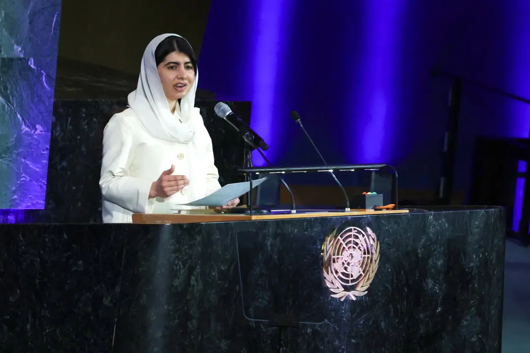 Malala Yousafzai, Pakistani female education activist, speaks at the UN Commemoration of International Women's Day 2026 at United Nations headquarters in New York on March 9, 2026. (Timothy A. Clary / AFP via Getty Images)